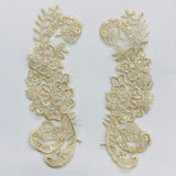 1 Pair Beaded Lace Applique Embroidered on 100% Polyester Organza 9" x 3" Each Side