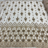 1 Yard Luxurious Beaded Rhinestone 3D Floral Lace Fabric Embroidered Mesh 54