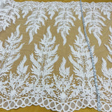 1 Yard Elegant White Beaded & Corded Embroidered Lace Fabric, 51" Wide, Bridal Fabrication for Gowns & Décor