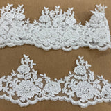 1 Yard Embroidered on 100% Polyester Net Mesh 6? Wide Beaded & Corded Floral Lace Trimming