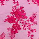 1 yarda de tela de encaje floral 3D bordada con cuentas y pedrería, vestido de malla, ancho 52"