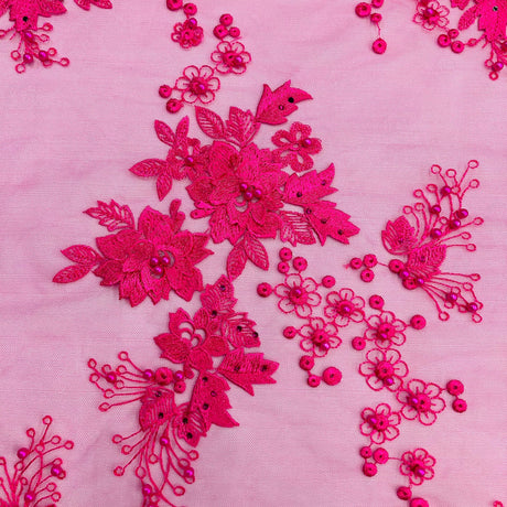 1 Yard Beaded Rhinestone 3D Floral Lace Fabric Embroidered Mesh Gown 52" Width