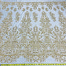 1 Yard Gold Beaded Lace Fabric Embroidered on 100% Polyester Net Mesh Couture 60 Inch Width