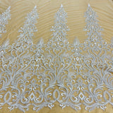 1 Yard Gold Beaded Lace Fabric Embroidered with Fuzzy Thread on 100 Percent Polyester Net Mesh 49 Inch Width