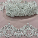 1 Yard  5″ Wide Beaded & Corded Lace Trimming Embroidered on 100% Polyester Net Mesh
