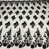 1 Yard Elegant Beaded and Corded Bridal Lace Fabric Embroidered on Polyester Net Mesh 52 inch Width