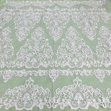 1 Yard Elegant Corded Bridal Lace Fabric Embroidered on Premium Polyester Mesh 53