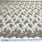 1 Yard Blush Beaded & Corded Bridal Lace Embroidered on Fabric 52" Wide Polyester Net Mesh