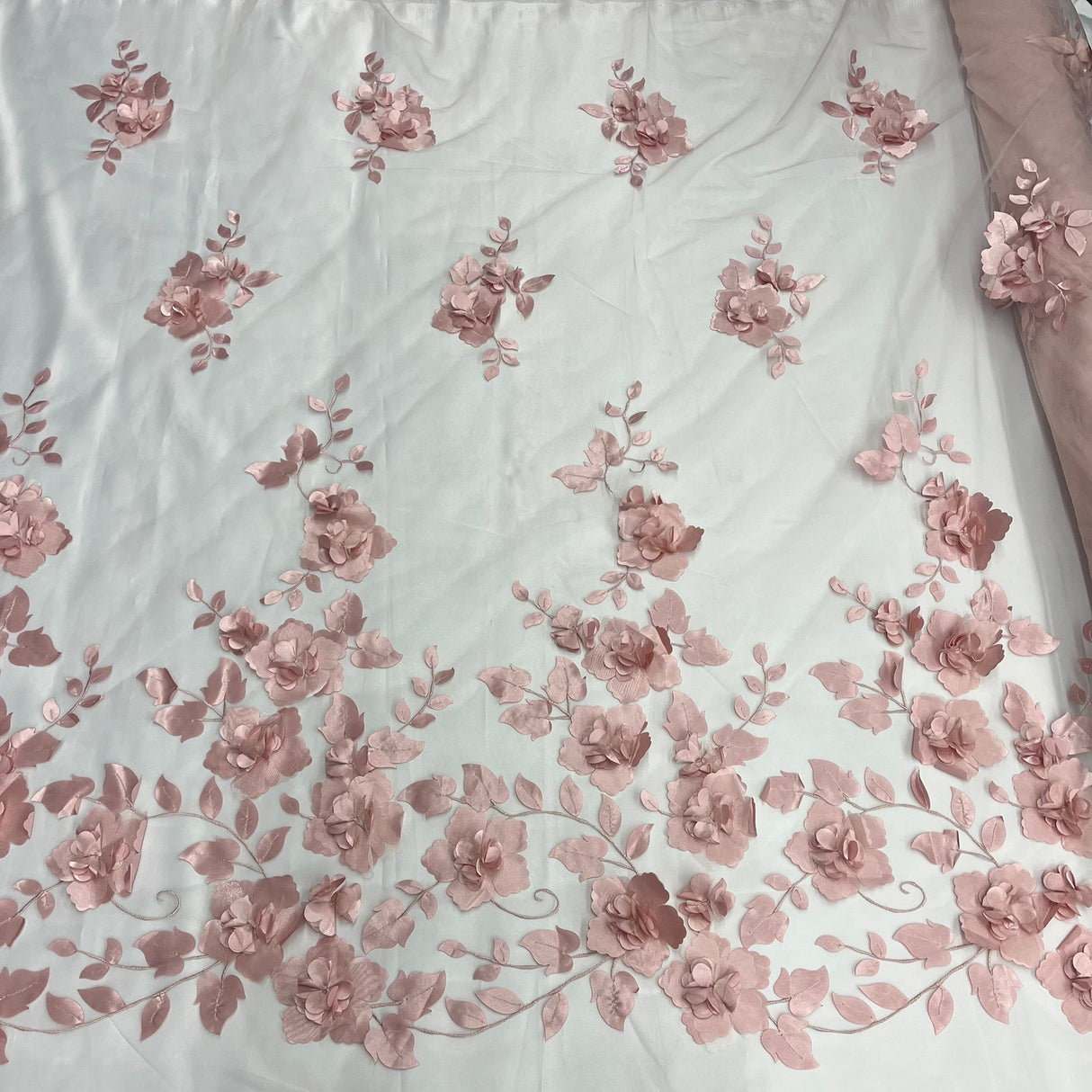 1 Yard 3D Floral Lace Fabric Embroidered Soft Tulle Net Mesh Wedding 50" Width