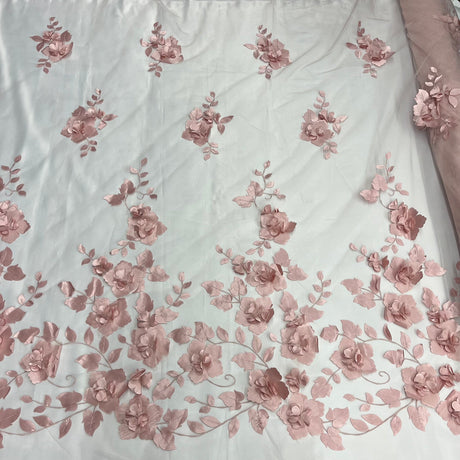 1 Yard 3D Floral Lace Fabric Embroidered Soft Tulle Net Mesh Wedding 50" Width