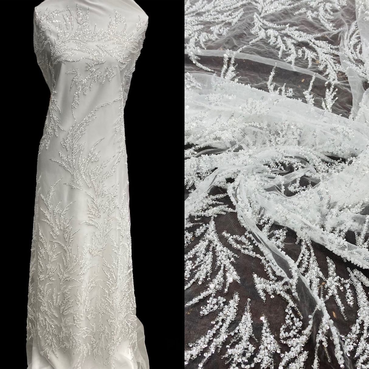 1 Yard Beaded Lace Fabric Embroidered on 100% Polyester Net Mesh 54 Inch Width