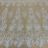 1 Yard Silver Beaded Lace Fabric Embroidered With Fuzzy Thread on 100% Polyester Net Mesh 53 Inch Width