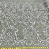 1 Yard Antique Silver Beaded Lace Fabric Embroidered on 100% Polyester Net Mesh 51 Inch Width