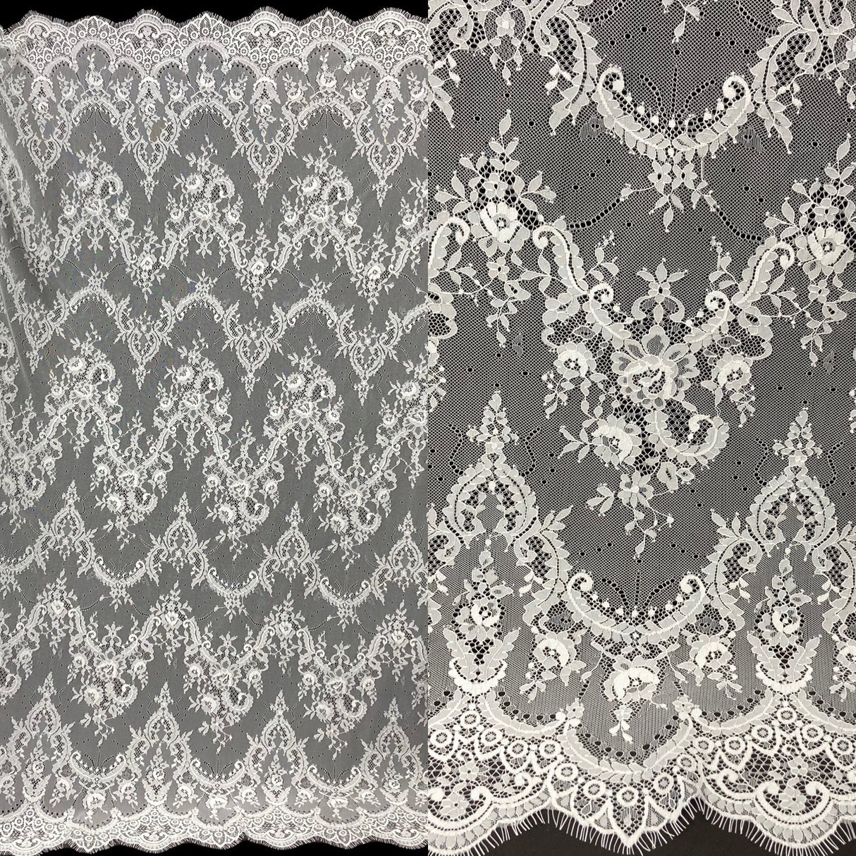 3 Yards Chantilly Embroidered Lace with Eyelash Scallop 52? Wide Romantic Polyester Fabric for Dresses & Gowns