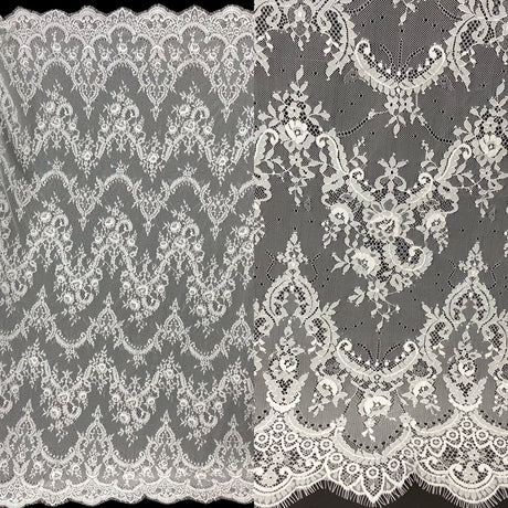3 Yards Chantilly Embroidered Lace with Eyelash Scallop 52? Wide Romantic Polyester Fabric for Dresses & Gowns