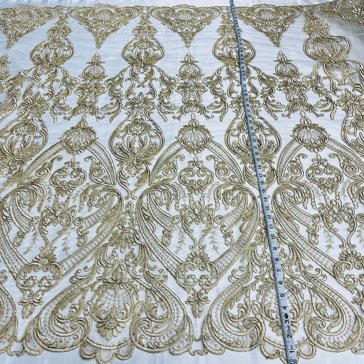 1 Yard Elegant Corded Bridal Lace Fabric Embroidered on Premium Polyester Mesh 54
