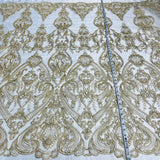1 Yard Elegant Corded Bridal Lace Fabric Embroidered on Premium Polyester Mesh 54