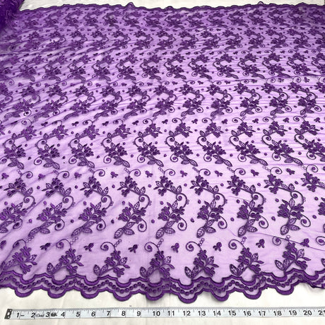 1 Yard Corded Bridal Lace Fabric Embroidered Elegant Net Mesh Wedding Gown 54" Width