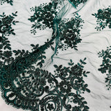 1 Yard Hand-Beaded Gold Corded Lace Fabric Embroidered on Polyester Net Mesh 56 inch Width
