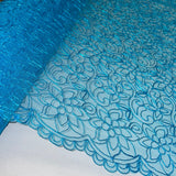 1 Yard Fuchsia Corded Bridal Lace Fabric Embroidered Polyester Net Mesh 54 Inch Width