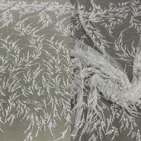 1 Yard Beaded Lace Fabric Embroidered with Sequins and Pearls on Polyester Net Mesh 54 inch Width