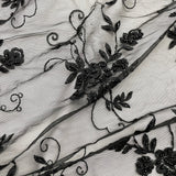 1 Yard Black Beaded Lace Fabric with Sequins and Pearls for Bridal and Evening Gowns, 51 Inches Wide