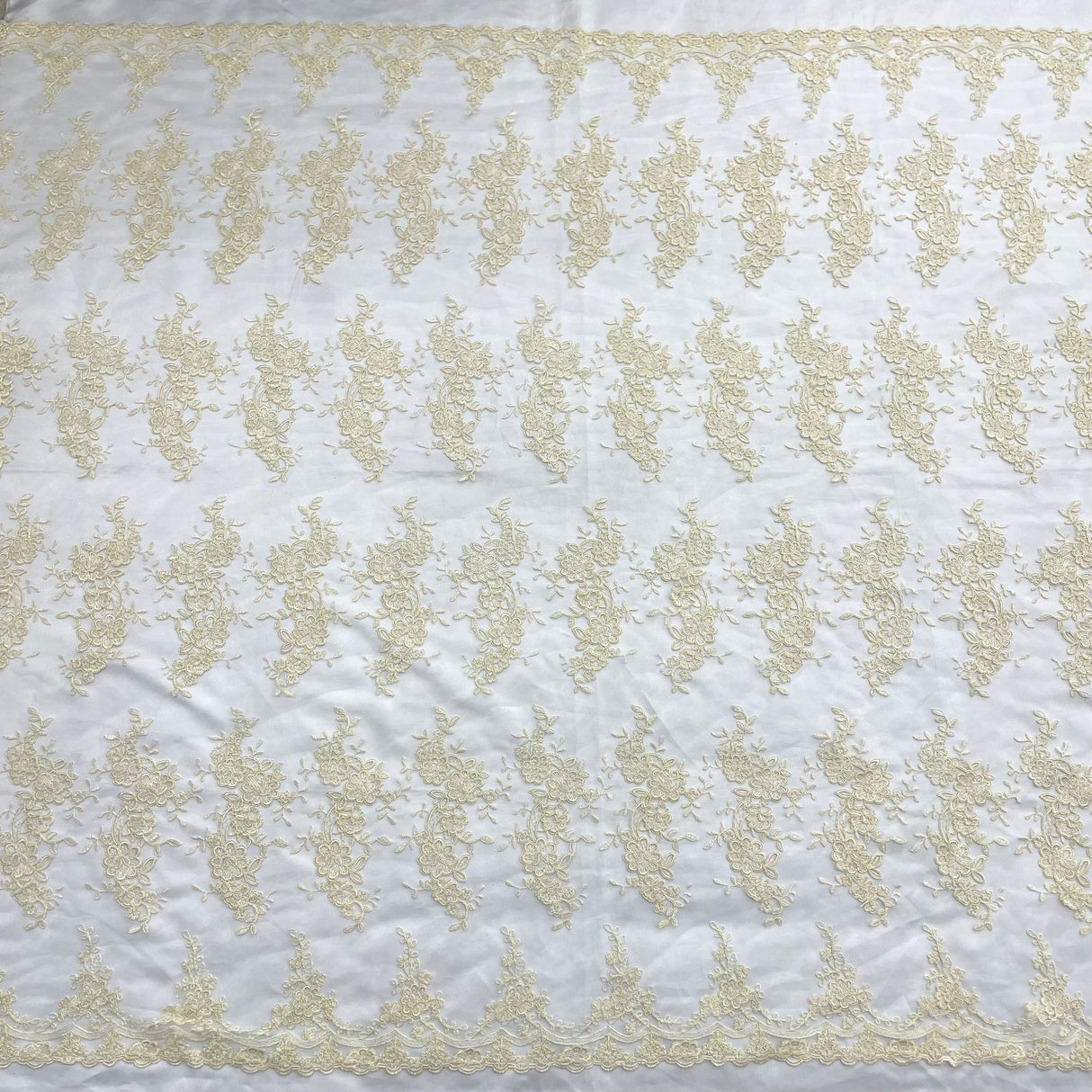 1 Yard Peach Corded Bridal Lace Fabric Embroidered Polyester Net Mesh 54 Inch Width