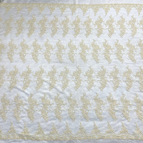 1 Yard Peach Corded Bridal Lace Fabric Embroidered Polyester Net Mesh 54 Inch Width