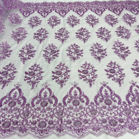 1 Yard Exquisite Royal Blue Corded Beaded Bridal Lace Fabric 53 inch Width