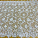 3 Yards Precut Beaded &amp; Corded Chantilly Floral Lace Fabric Embroidered on 100% Polyester Net Mesh 58" Wide