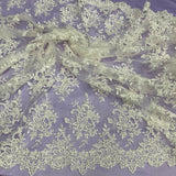 1 Yard Premium Beaded Corded Bridal Lace Fabric Embroidered on Polyester Mesh 54