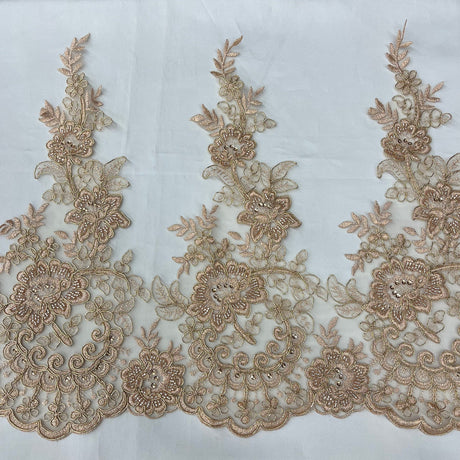 1 Yard Beaded & Corded Lace Trimming 100% Polyester Net Mesh 15" Wide