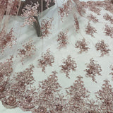 1 Yard Gold Beaded Lace Fabric Embroidered on Polyester Net Mesh 50 inch Width