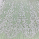 1 Yard Gold Beaded and Corded Bridal Lace Fabric Embroidered on 100 Percent Polyester Net Mesh 58 Inch Width
