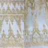 1 Yard Luxurious Corded Bridal Lace Fabric Embroidered on Premium Polyester Mesh 52