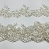 1 Yard Beaded Corded Lace Trimming on Net Mesh for Bridal Dresses 3.25 Inch Width