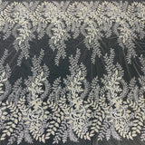 1 Yard Dazzling Silver Beaded Sequined Lace Fabric on Net Mesh 52 inch Width