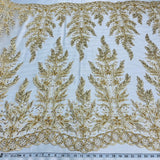 1 Yard Beaded Corded Bridal Lace Fabric Embroidered on Polyester Net Mesh Width 51 Inches