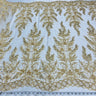 1 Yard Beaded Corded Bridal Lace Fabric Embroidered on Polyester Net Mesh Width 51 Inches