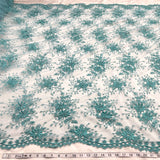 1 Yard Ivory Floral Lace Fabric Embroidered Polyester Net Mesh 52 Inch Width