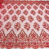 1 Yard Exquisite Royal Blue Corded Beaded Bridal Lace Fabric 53 inch Width