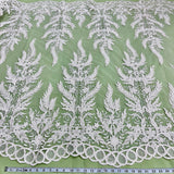 1 Yard Elegant White Beaded & Corded Embroidered Lace Fabric, 51" Wide, Bridal Fabrication for Gowns & Décor
