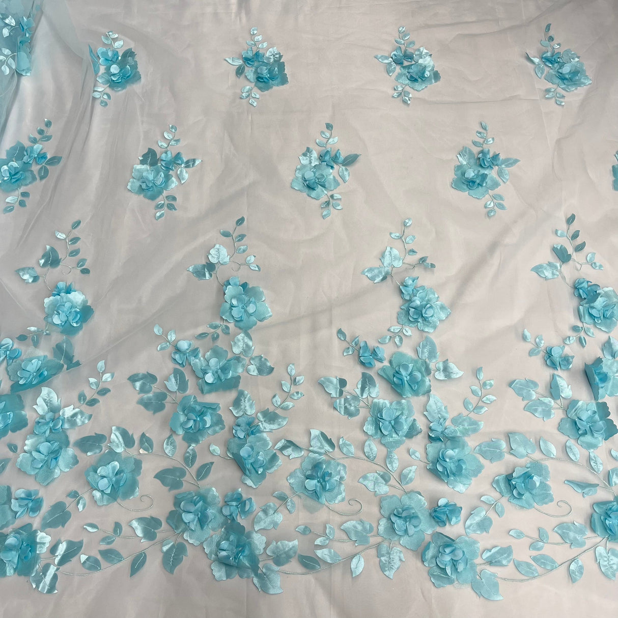 1 Yard 3D Floral Lace Fabric Embroidered Soft Tulle Net Mesh Wedding 50" Width