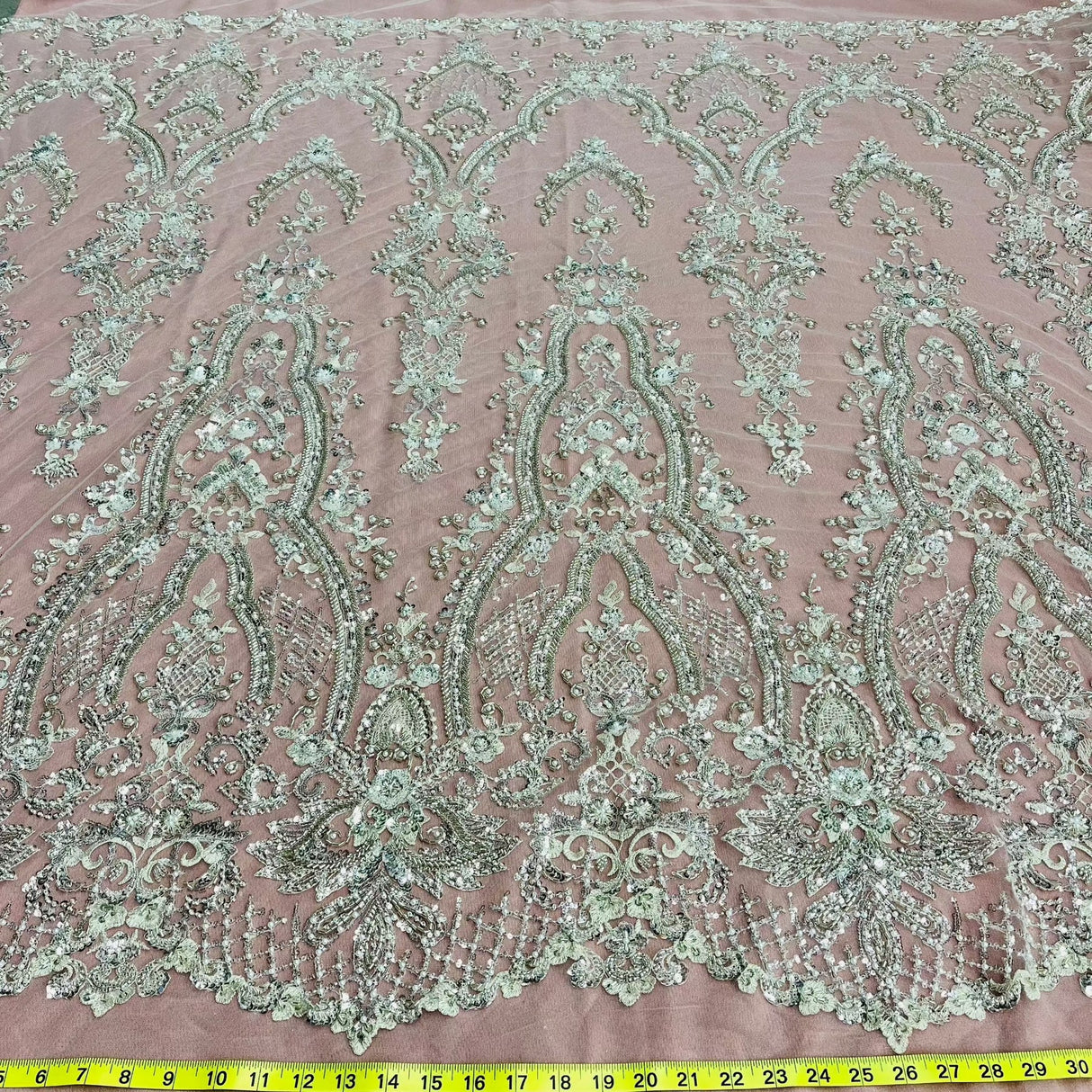 1 Yard Beaded Lace Fabric Embroidered on Polyester Net Mesh, 52" Wide Bridal & Evening Fabric