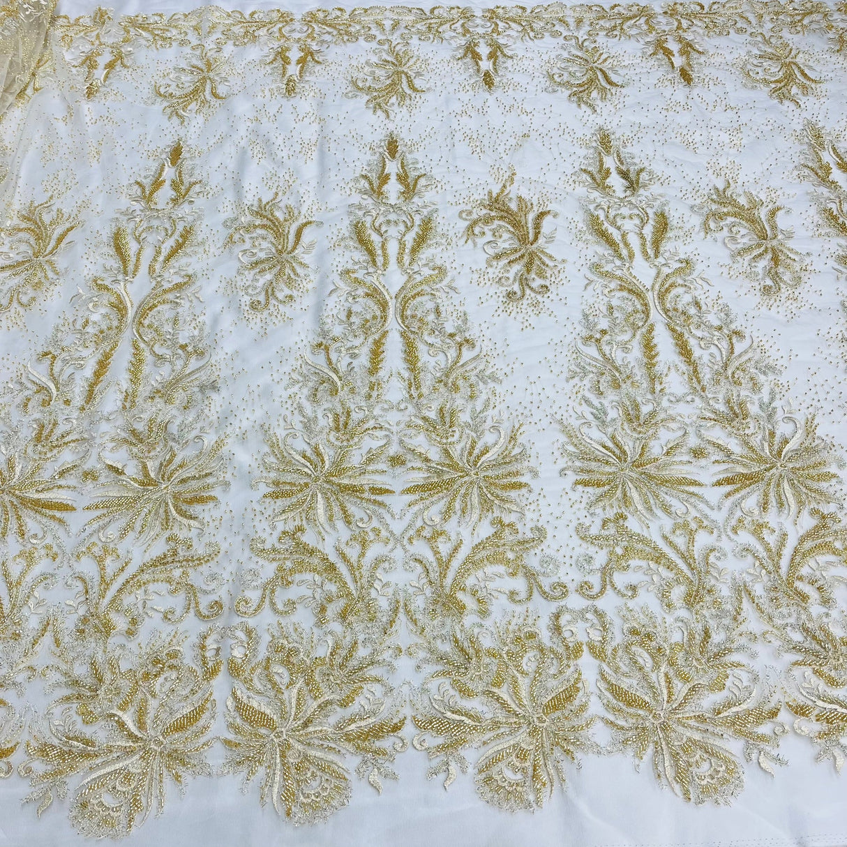1 Yard Beaded Lace Fabric Embroidered with Fuzzy Thread on Polyester Net Mesh 53" Wide, Lace USA