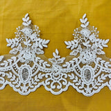 1 Yard Trimming Embroidered on 100% Polyester Net Mesh 8" Wide Beaded & Corded Lace