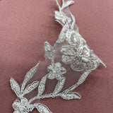 1 Pair Beaded & Corded Lace Applique Embroidered on 100% Polyester Organza