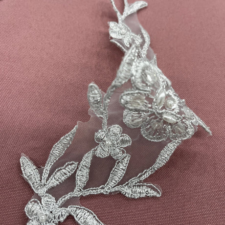 1 Pair Beaded & Corded Lace Applique Embroidered on 100% Polyester Organza