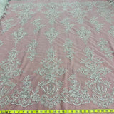 1 Yard Beaded Lace Fabric Embroidered on Polyester Net Mesh, 53" Width, Premium Embroidery Lace Material
