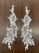 1 Pair Beaded Floral Lace Applique Embroidered on 100% Polyester Organza 10" x 2.5" Each Side